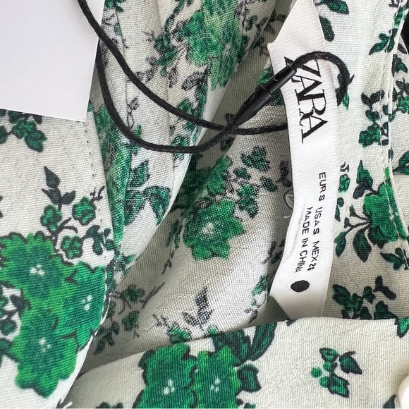 New ZARA green white floral maxi prairie boho tea dress S - Picture 8 of 9